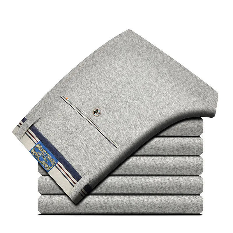 Брюки мужские хлопковые прямые повседневные серые льняные штаны в деловом стиле