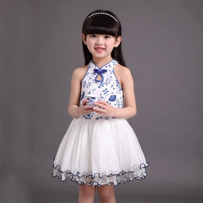 Porcelain-Sleeveless Tangzhuang/традиционное китайское платье; одежда принцессы для девочек; одежда принцессы с цветочным принтом; одежда для детей; производство Китай - Цвет: Porcelain-Sleeveless