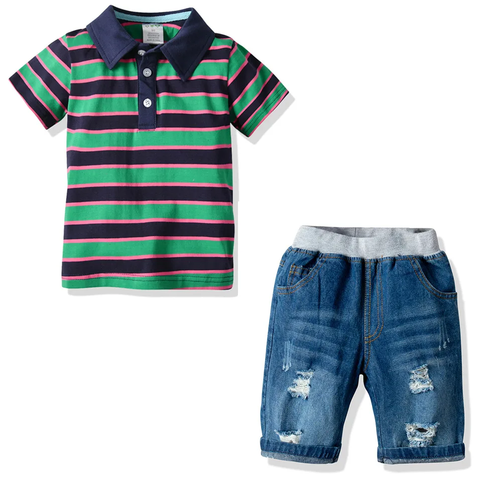 Рубашка-поло с подтяжками и джинсами для маленьких мальчиков джентльменов в
