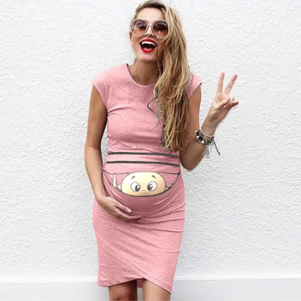 Платья для беременных женщин модная одежда с коротким рукавом и принтом