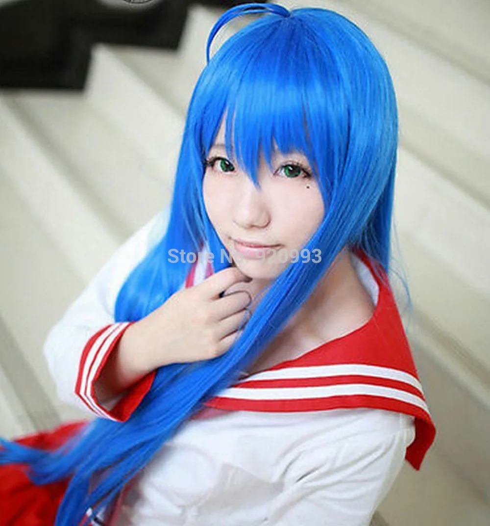 WQ и Оптовая &amp&gt&gt Lucky Star Konata Izumi/Fairy Tail Венди Marvell 100 см Длинный Синий Парик