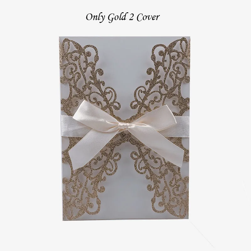 Only Gold 2 Cover 1 шт. золотисто-синяя Серебристая блестящая бумага лазерная резка свадебные пригласительные открытки с лентой индивидуальный Свадебный декор вечерние принадлежности - Цвет: Only Gold 2 Cover