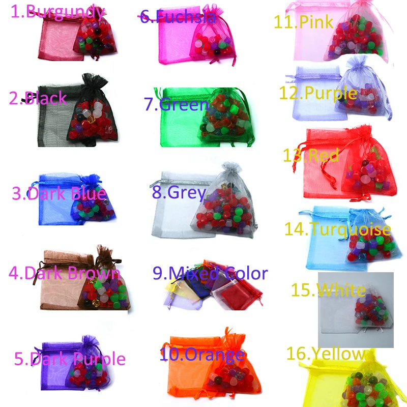 

100pcs /bag Selection 16 Colors Jewelry Bag 7x9cm Organza bag Jewelry Packaging Display & Jewelry Pouches