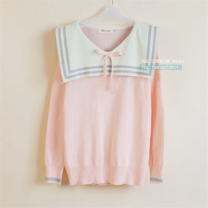 Хлопковый свитер в стиле преппи с матросским воротником и бантом вязаный пуловер