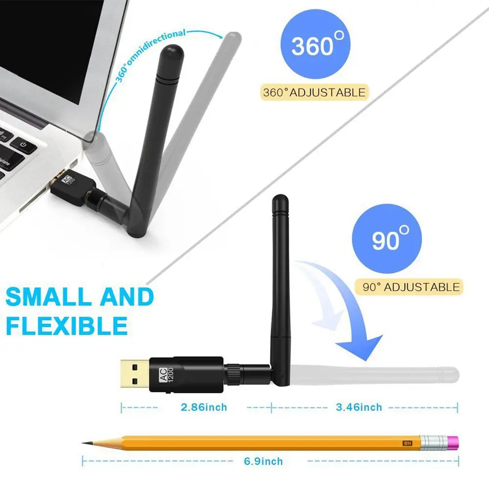 Беспроводной USB WiFi адаптер AC 1200 Мбит/с двухдиапазонный 2 4 ГГц/300 + 5 ГГц/867 антенной