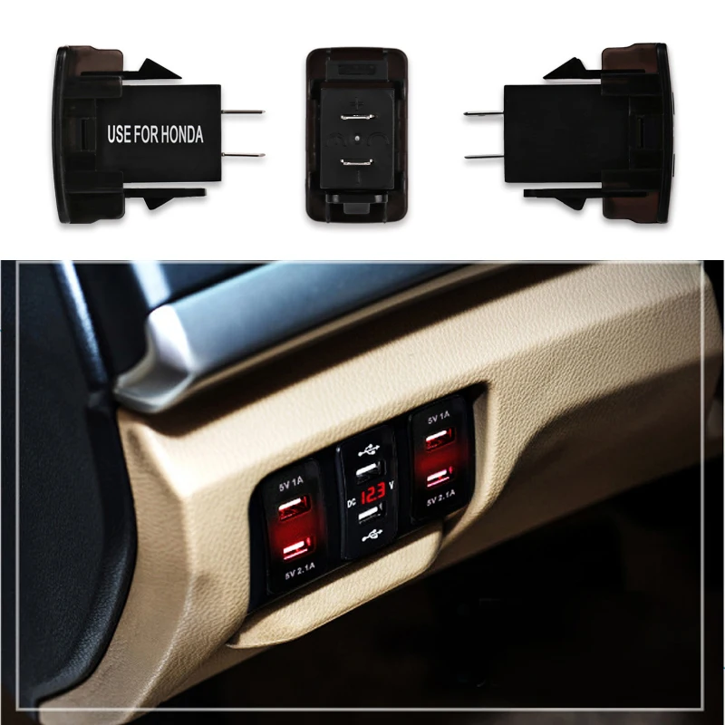 Urbanroad 12 В двойная USB розетка вольтметр адаптер питания для Honda авто автомобиля 2