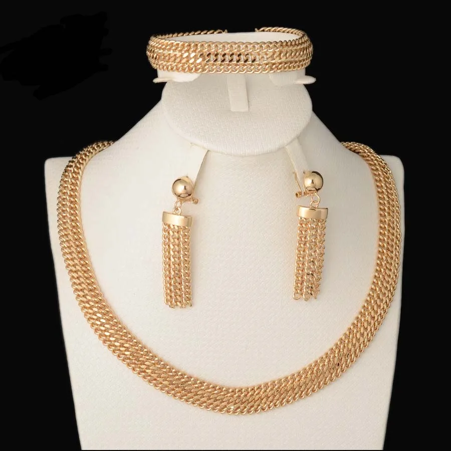 Комплект из колье и серёг серебра 750 пробы 3 цвета|fashion jewelry set|high quality setjewelry sets |