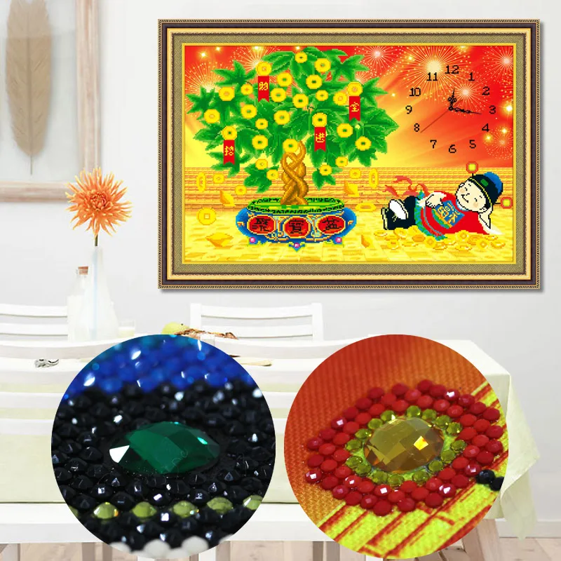 

83*57cm "Extra Cash"Chinese Styles Clock Patterns Living Room Decoration Diamant Beaded Painting Diamond Cross Stitch 5d
