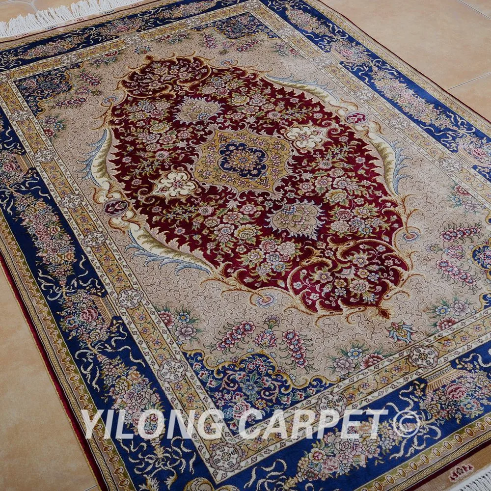 Yilong 4 'x 6' Традиционный турецкий ковер Тебриз красный vantage антикварные