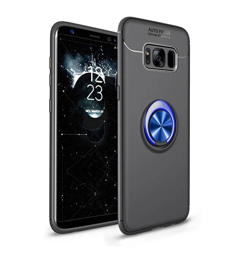 BlueBlack Чехлы для телефонов samsung Galaxy s8 s9 s10 plus, магнитное кольцо-кронштейн, автомобильный держатель, роскошная силиконовая Противоударная задняя крышка s10e funda - Цвет: BlueBlack