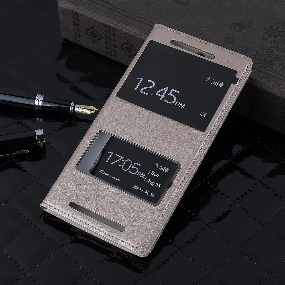 Новый роскошный флип чехол из искусственной кожи с двумя окнами для HTC One M8