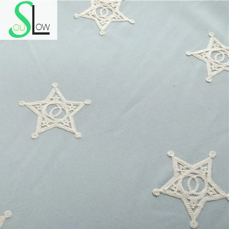 Штора с вышивкой Slow Soul синяя бежевая штора современный минималистичный s star для