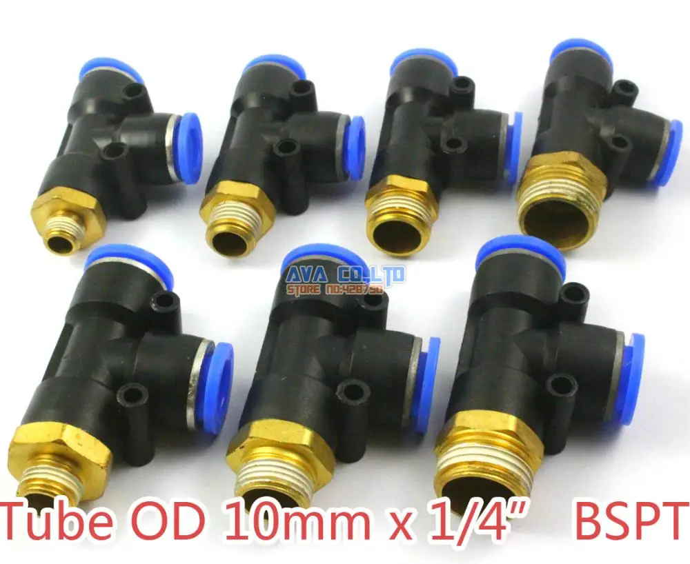 

5 Pieces Tube OD 10mm x 1/4" BSPT Male Tee Pneumatic Connector Push In To Connect Fitting One Touch Quick Release Air Fitting