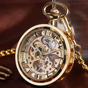 Vintage Watch Necklace Steampunk Skeleton Mechanical Fob Pocket Watch Clock Pendant Hand-winding Men