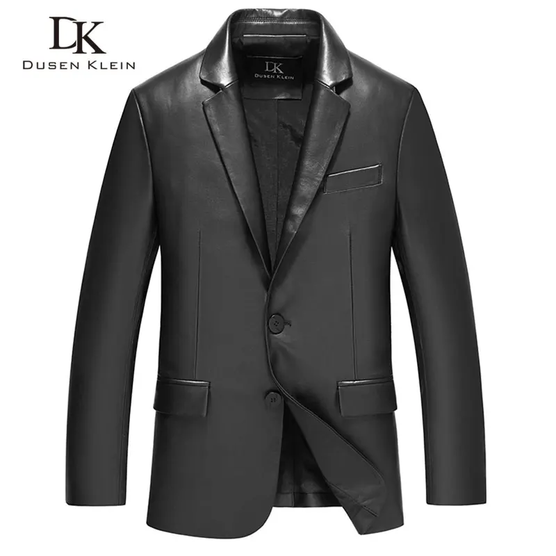 Black Мужские пальто из овчины, кожаный костюм, одежда, черный цвет, Dusen, новинка, натуральная кожа, тонкая/деловая Мужская куртка, 71C17017 - Цвет: Black