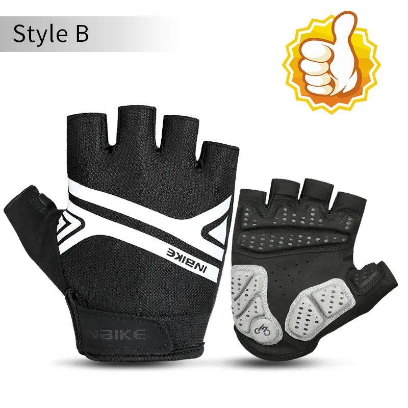 Style B-Black INBIKE Перчатки Половина Finger Нескользящие гель площадку дышащий мотоциклетные MTB дорожный велосипед Прихватки для мангала Для мужчин Для женщин спортивные Велосипедный Спорт Прихватки для мангала - Цвет: Style B-Black