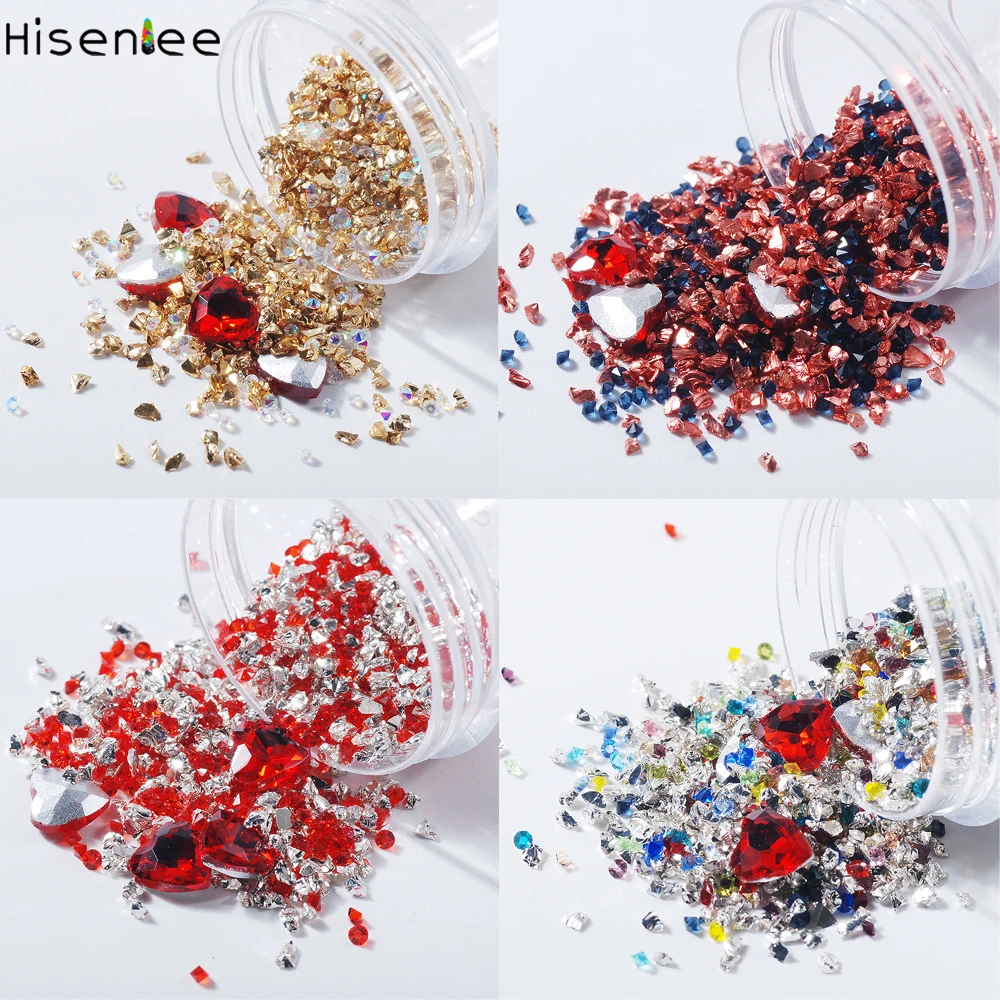 

New Popular 18Boxes Mixed Colors Style Broken Glass Transparent Rhinestone Red Heart Shaped Diamond DIY Nail Art Decoration Tool