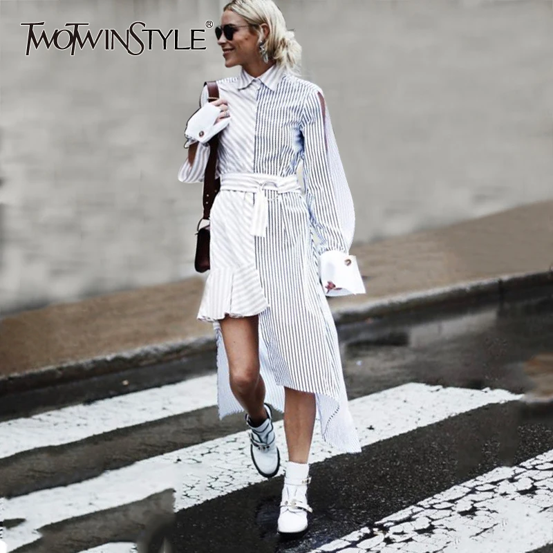 TWOTWINSTYLE асимметричное платье с открытой спиной для женщин весенние полосатые