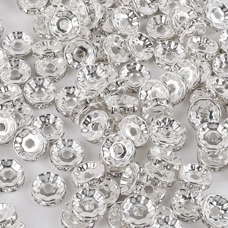 Silver 50 шт., 6 мм, 8 мм, цветные стразы Rondelles с кристаллами, золотые, серебряные бусины для одежды/сумок/рукоделия, украшения, аксессуары для DIY - Цвет: Silver