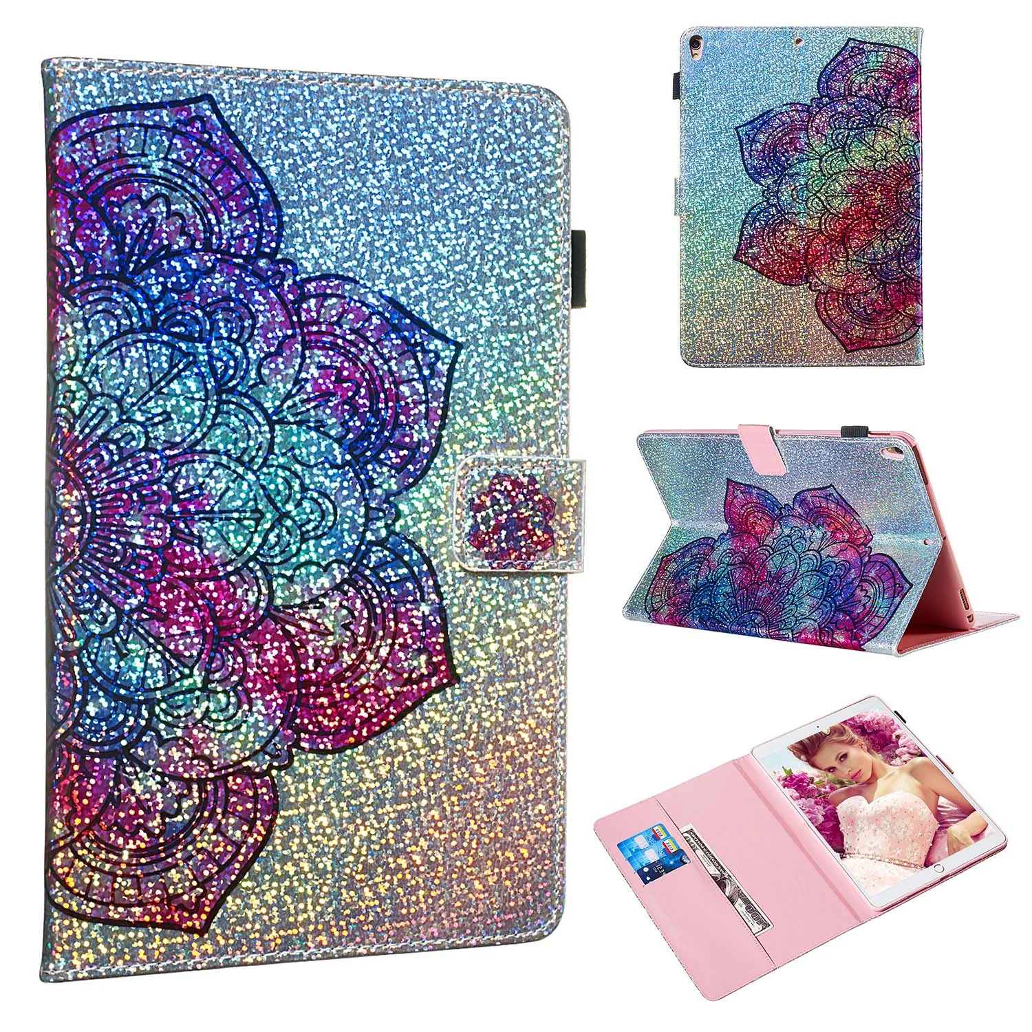 Чехол из ПУ кожи с мигающим мультяшным рисунком и слотом для карт iPad Air 10 5 2019 Pro