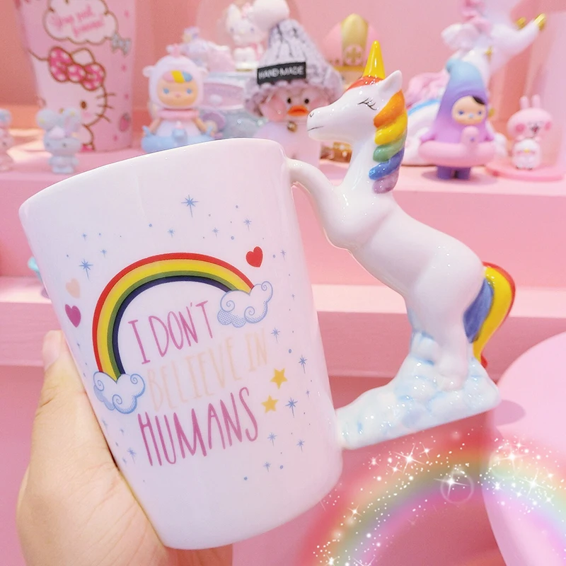 Забавная Радуга Единорог Лошадь керамическая кружка с ручкой большая кофейная