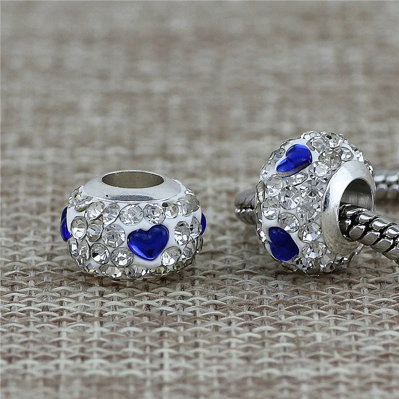 2017 Лето 5 видов цветов Сердце с фианитом бусина большой дырой подходит