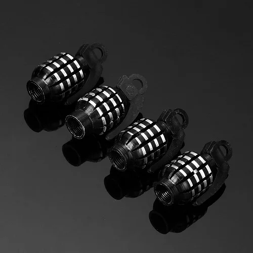 4pcs black 1 упаковка для автомобиля, грузовика, алюминиевая шина, обод колеса, стволовые крышки воздушного клапана, крышка для мотоцикла, велосипеда, граната, форма, 3 цвета, автомобильные аксессуары - Цвет: 4pcs black