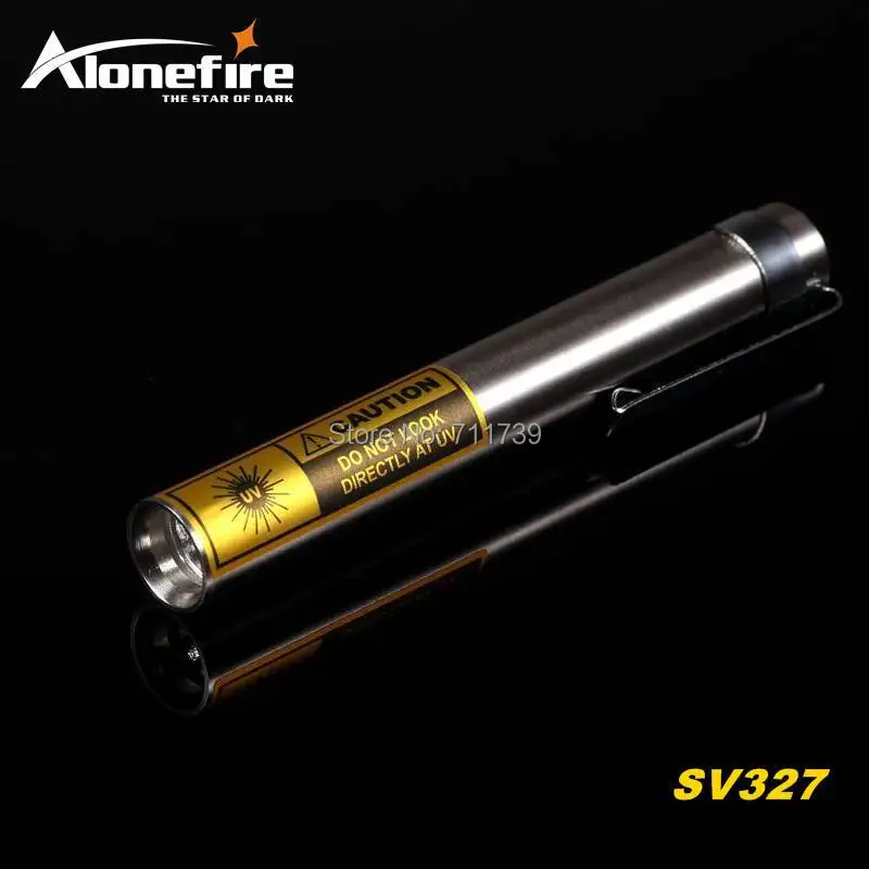 ALONEFIRE SV327 395nm УФ Мини светодиодный светильник из нержавеющей стали, ультрафиолетовый светильник для кошек, собак, домашних животных, мочи, светильник для обнаружения денег, лампа с батареей АА