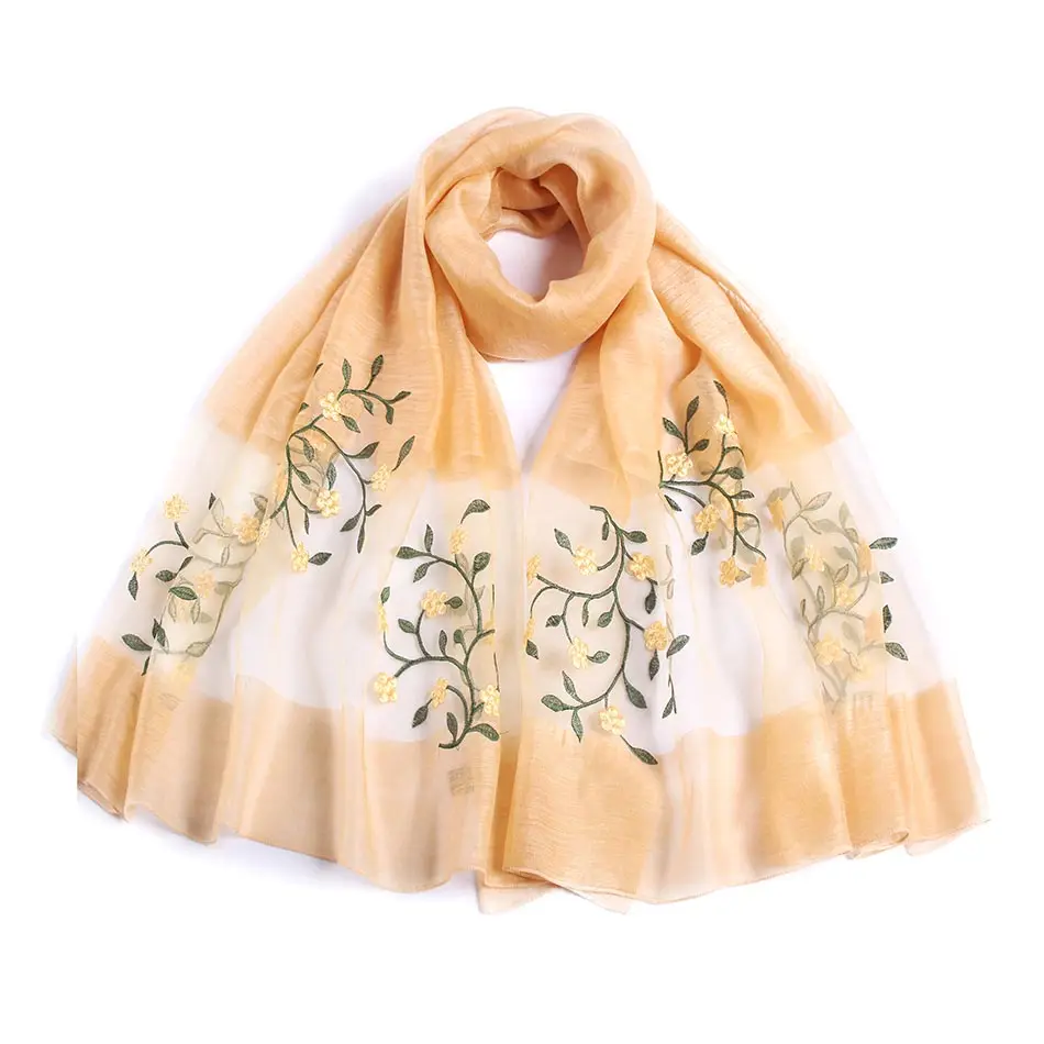 Шелковый шарф люксовый бренд 2018 вышитый натуральный шелковый шерстяной шаль
