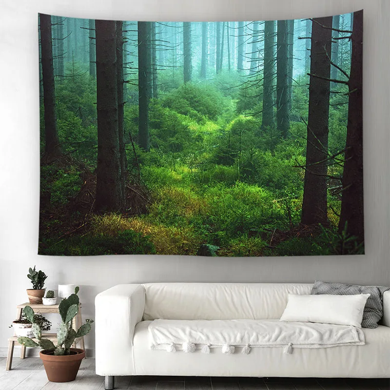 Forest Rectangular Tapestry Mandala Hippie Wall Hanging Digital printing Beach Towels Sunscreen Shawl Yoga Picnic Mat | Дом и сад