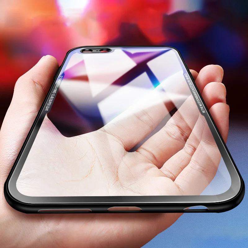 Тонкий чехол из закаленного стекла для iPhone Xr Xs Max стеклянный 6 6s 7 8 Plus прозрачный