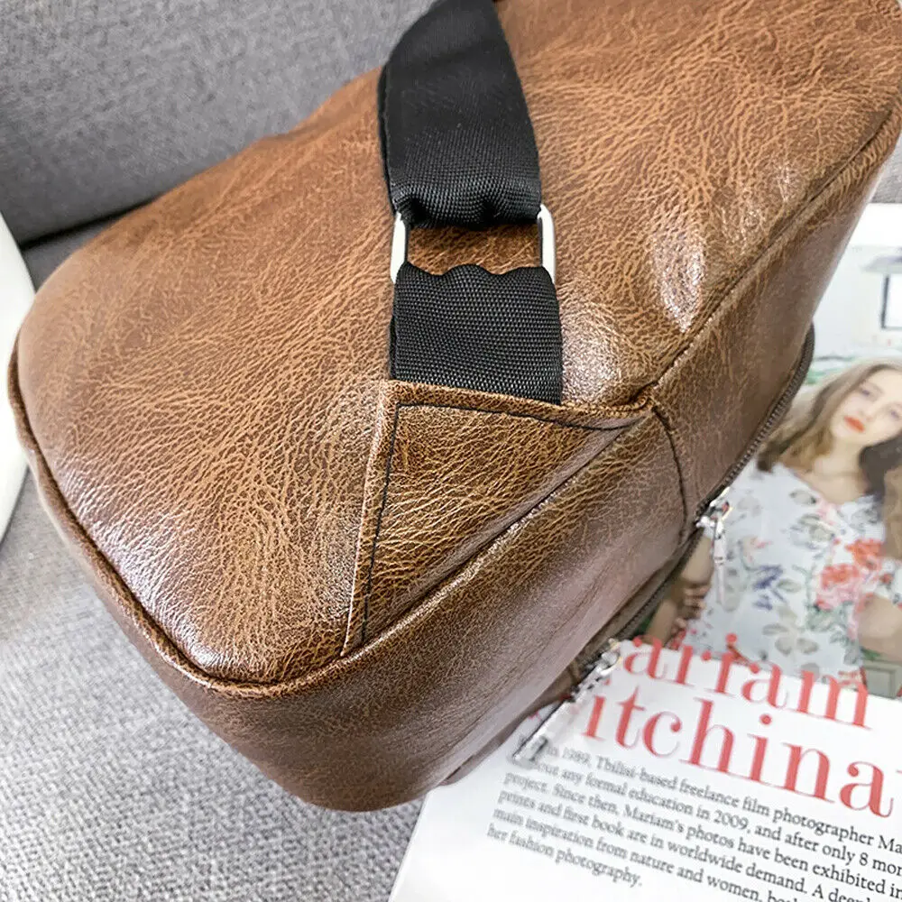 Classic suspenders men's chest bag outdoor leisure pochete travel PU leather canta shoulder | Багаж и сумки