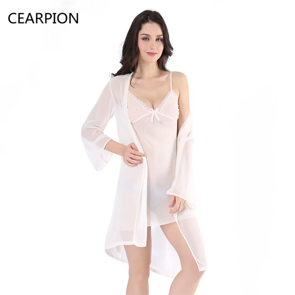 Champagne CEARPION для женщин халат комплект сексуальное ночное белье пижамы шифон кимоно платье 2 шт. Свадебные невесты халат для подружки невесты Spa халат гейши - Цвет: Champagne