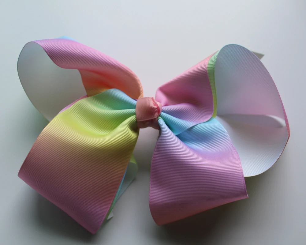 Least JO 8'' grosgrain ribbon hair bows clips boutique rainbows bow girls hairbow For Teens Gift 1pcs ONLY | Детская одежда и