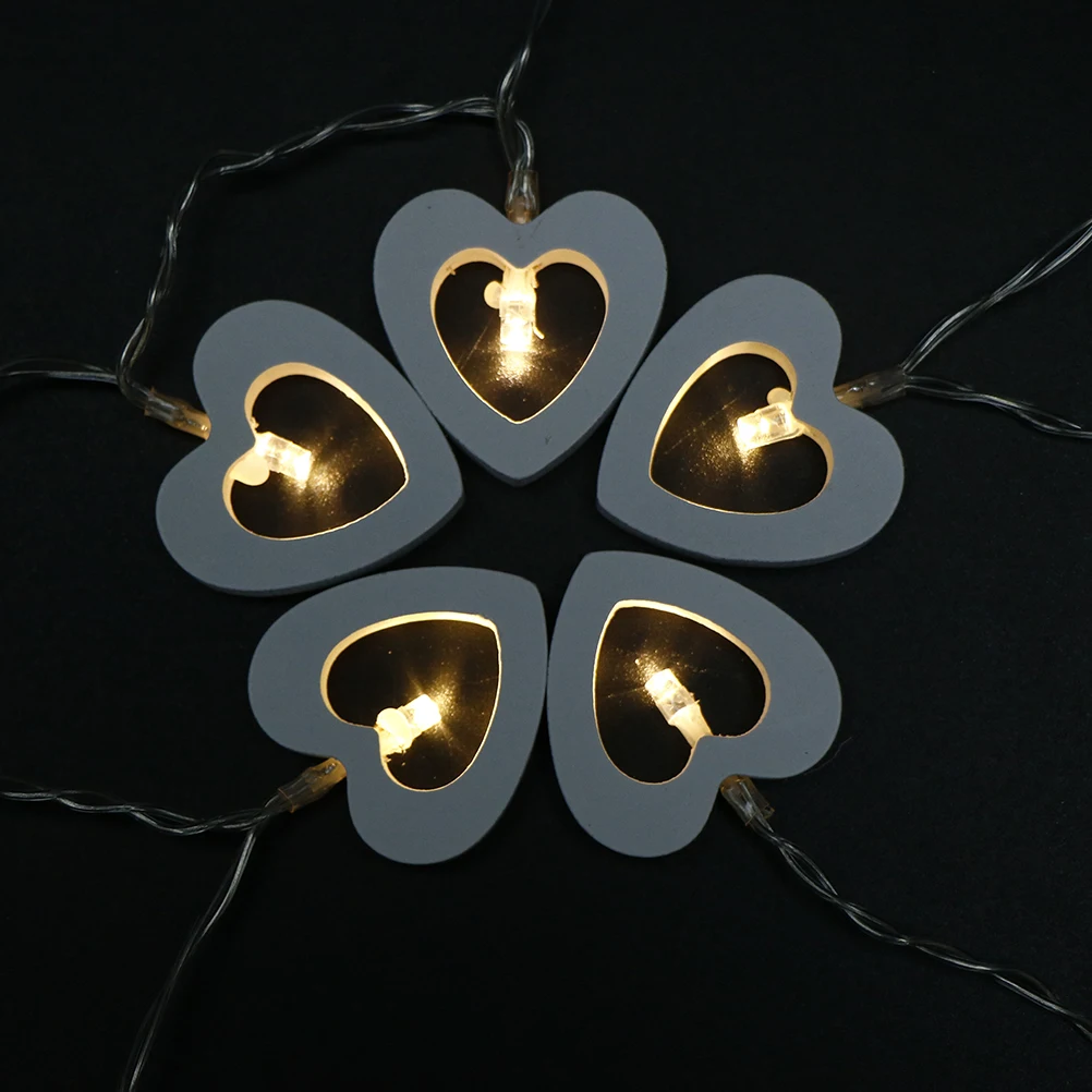 Новый стиль 10 шт. в форме сердца светодиодный теплый белый деревянный гирлянда