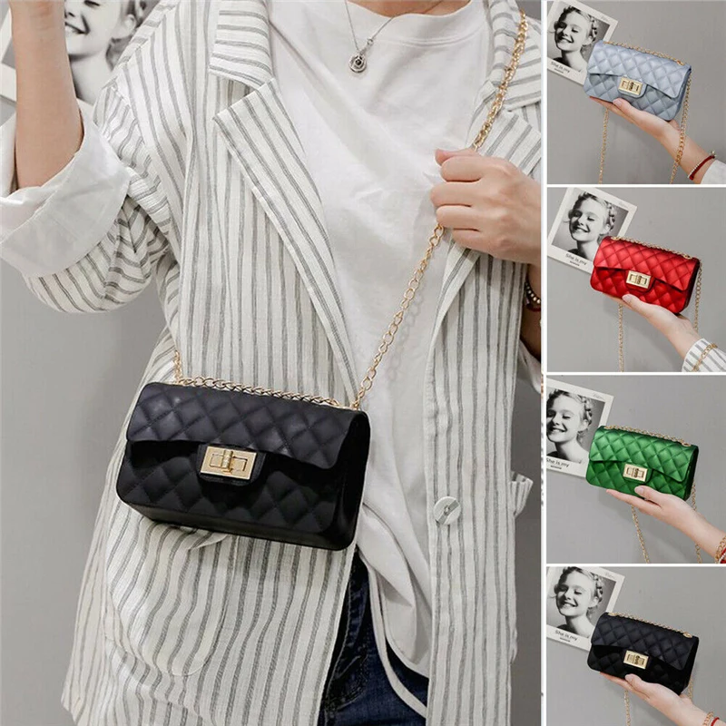 Женская кожаная сумка через плечо черная стеганая с цепочкой Дамские кошельки и