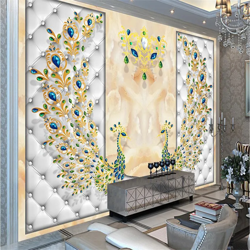 Домашний декор обои для гостиной Павлин мягкий жемчужный орнамент цветы