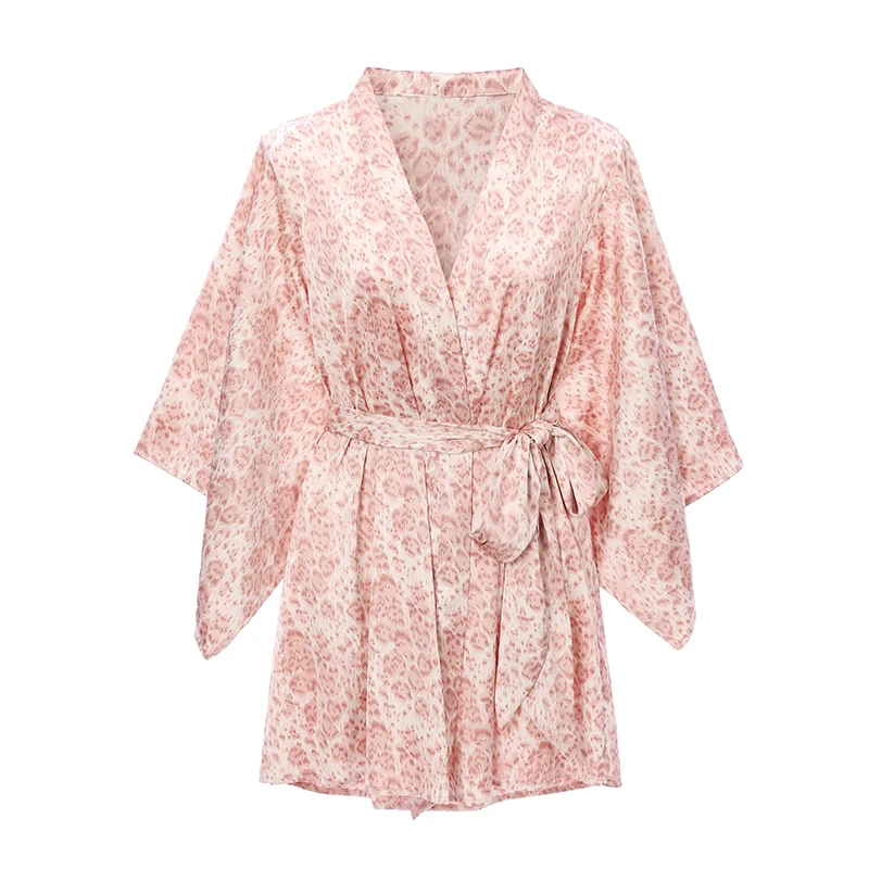 LILYMODA Новое шелковое кимоно халат женский шелковый халат для подружки невесты сексуальный леопардовый халат Атласный халат женские халаты - Цвет: Pink