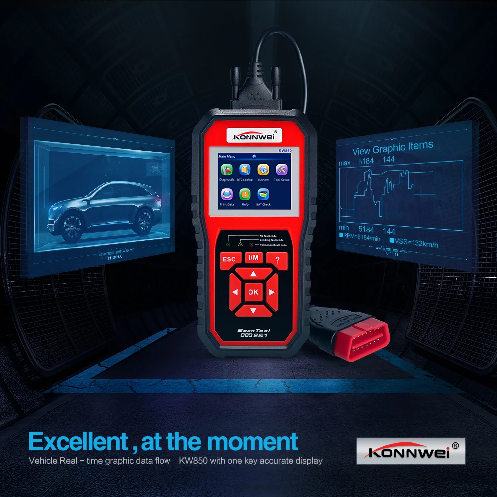 KONNWEI KW850 полнофункциональный OBD2 многоязычный считыватель кодов с бесплатным
