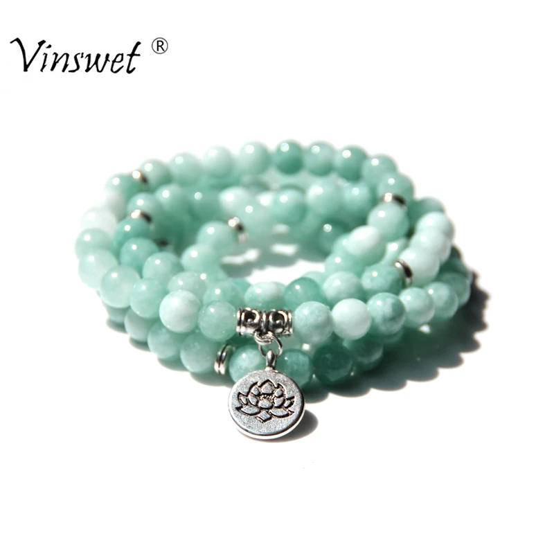 Женское Ожерелье и браслеты Mala для Мужчин зеленый Angelite Jades Yoga Long Pulsera Lotus 108 Stone Beads