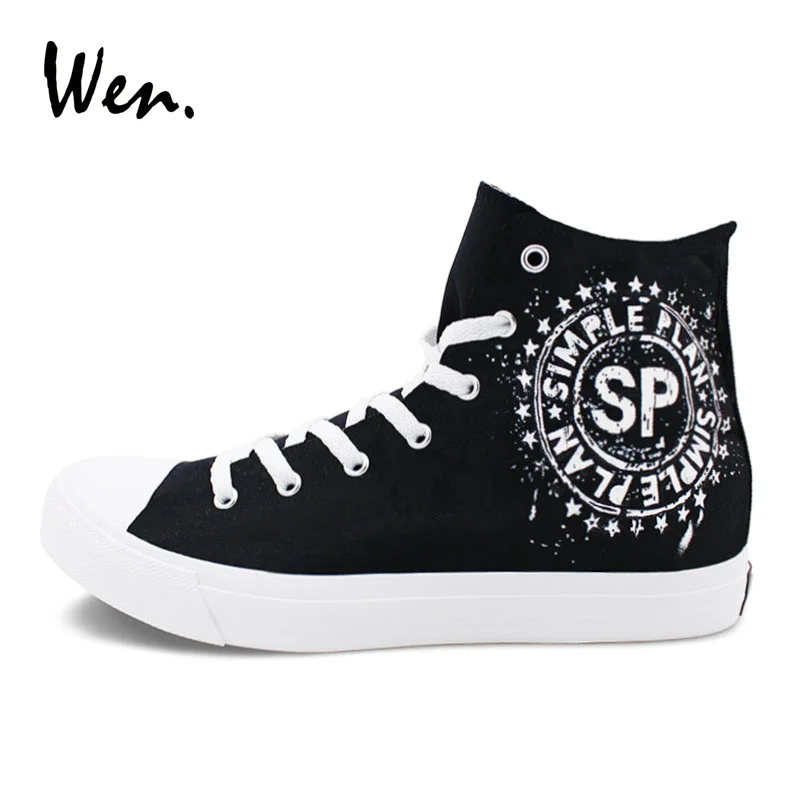 Wen Design Hand Painted Custom Shoes Simple Plan High Top Black Canvas Sneakers Women Men's Athletic Skateboarding | Спорт и