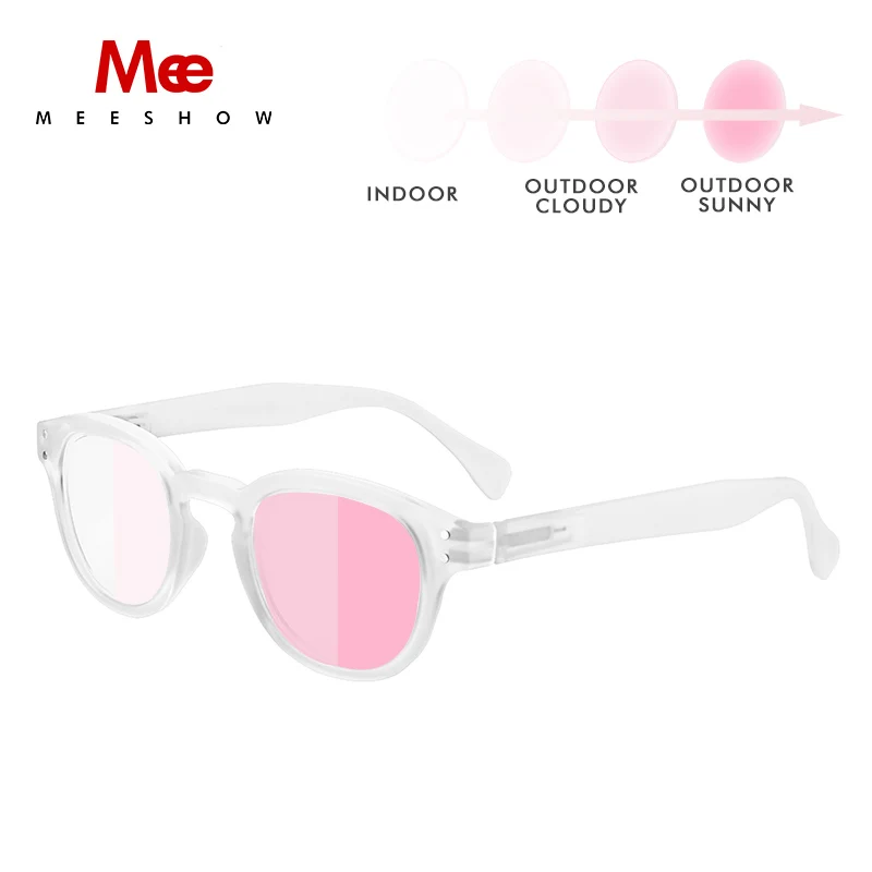 Clear Photo Pink MEESHOW, очки по рецепту, женские солнцезащитные очки, фотохромные очки, мужские ретро очки, очки для близорукости, очки для чтения 0,5 UV400 1513 - Цвет оправы: Clear Photo Pink