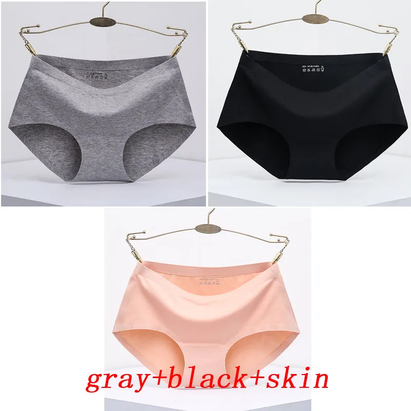 gray black skin 3 шт./лот, женские трусики, цельное бесшовное женское нижнее белье, трусы со средней талией, сексуальное хлопковое женское нижнее белье, трусы - Цвет: gray black skin
