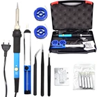 Электрический сварочный паяльник с регулируемой температурой, 60 Вт, 220 В, с европейской вилкой, набор с ручкой, тепловой карандаш + 5 наконечников + паяльная паста