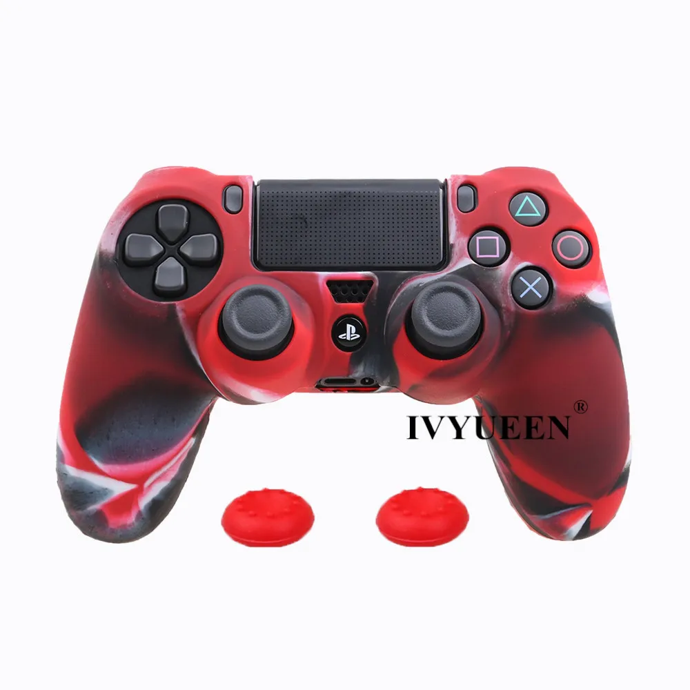 Мягкий силиконовый резиновый чехол IVYUEEN для sony playstation Dualshock 4 PS4 DS4 Pro, тонкий контроллер, кожный чехол+ 2 ручки для большого пальца