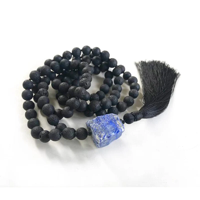 Ожерелье с черной кисточкой ювелирные изделия из япы мала 8 мм лавовый камень