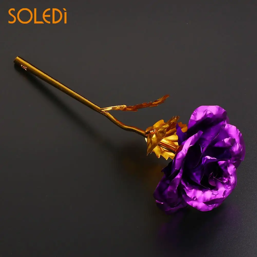 Purple 24K золотой цветок розы подарок на день Святого Валентина женский подарок с коробкой Искусственные цветы Золотая фольга бумажная Роза фестиваль украшения - Цвет: Purple