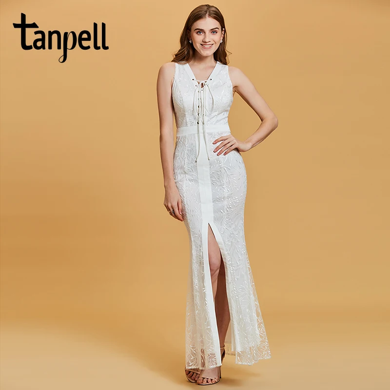 Женское длинное вечернее платье-Русалка Tanpell белое кружевное платье до пола без