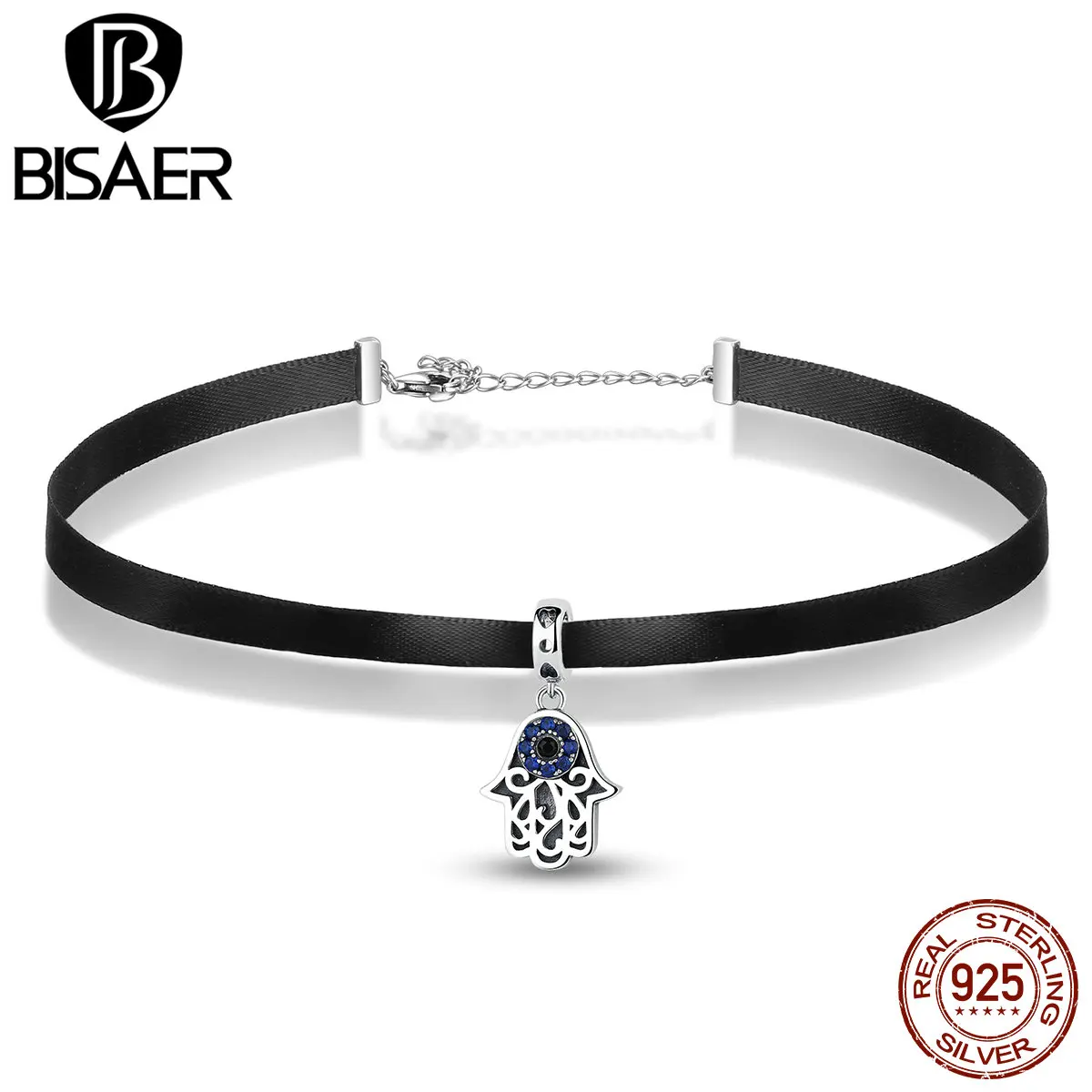 BISAER, новая мода, 925 пробы, серебряный, синий, сглаза, подвеска, колье, ожерелье, женское ожерелье, s& Кулоны, ювелирное изделие, колье для женщин