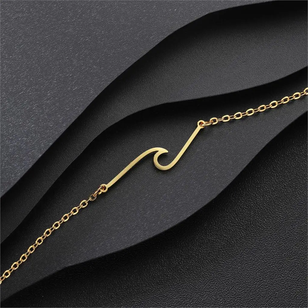 Женский браслет с волной Cxwind Простой из нержавеющей стали золотыми подвесками